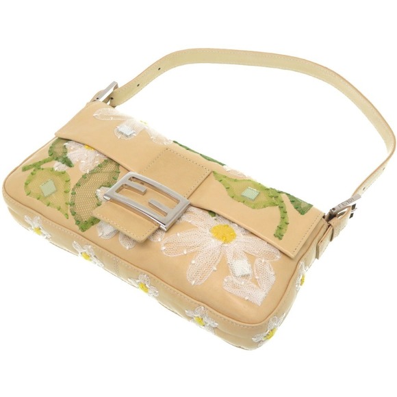 Fendi Mamma Bucket Shoulder Bag Nappa Flower Embroidery Yellow - Picture 4 of 10